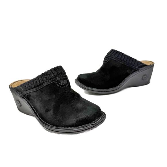 UGG Australia Gael Wedge Mule Clog Shoes size 8 Black Suede - Picture 16 of 16